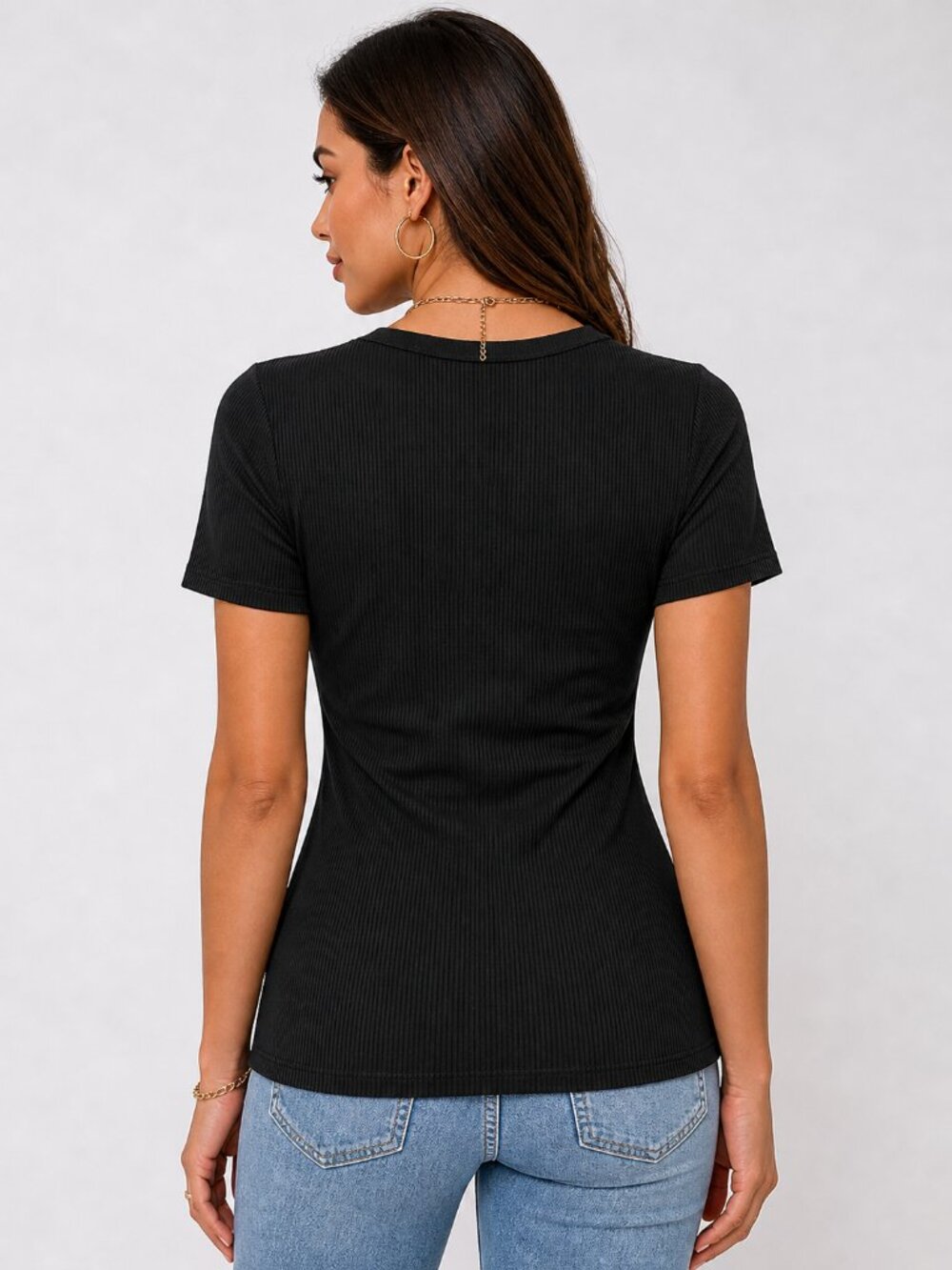 Black Ribbed Slim Fit Tee Women’s Medium - Picture 2 of 9